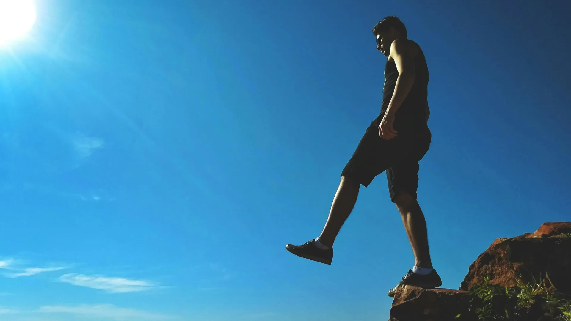 Young man who has conquered his fear of heights.